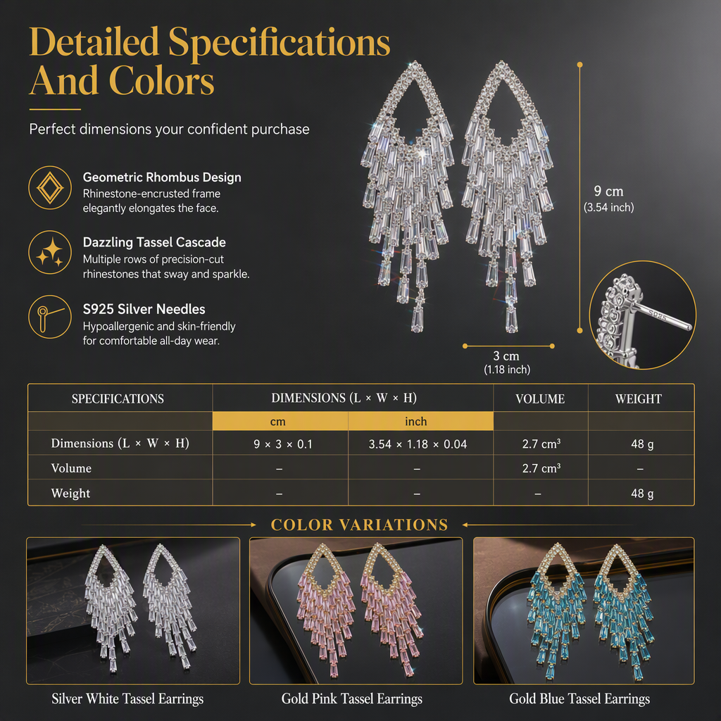 ⏳Limited-time 50% off⏰Rhombus Cubic Zirconia Tassel Drop Earrings🦚