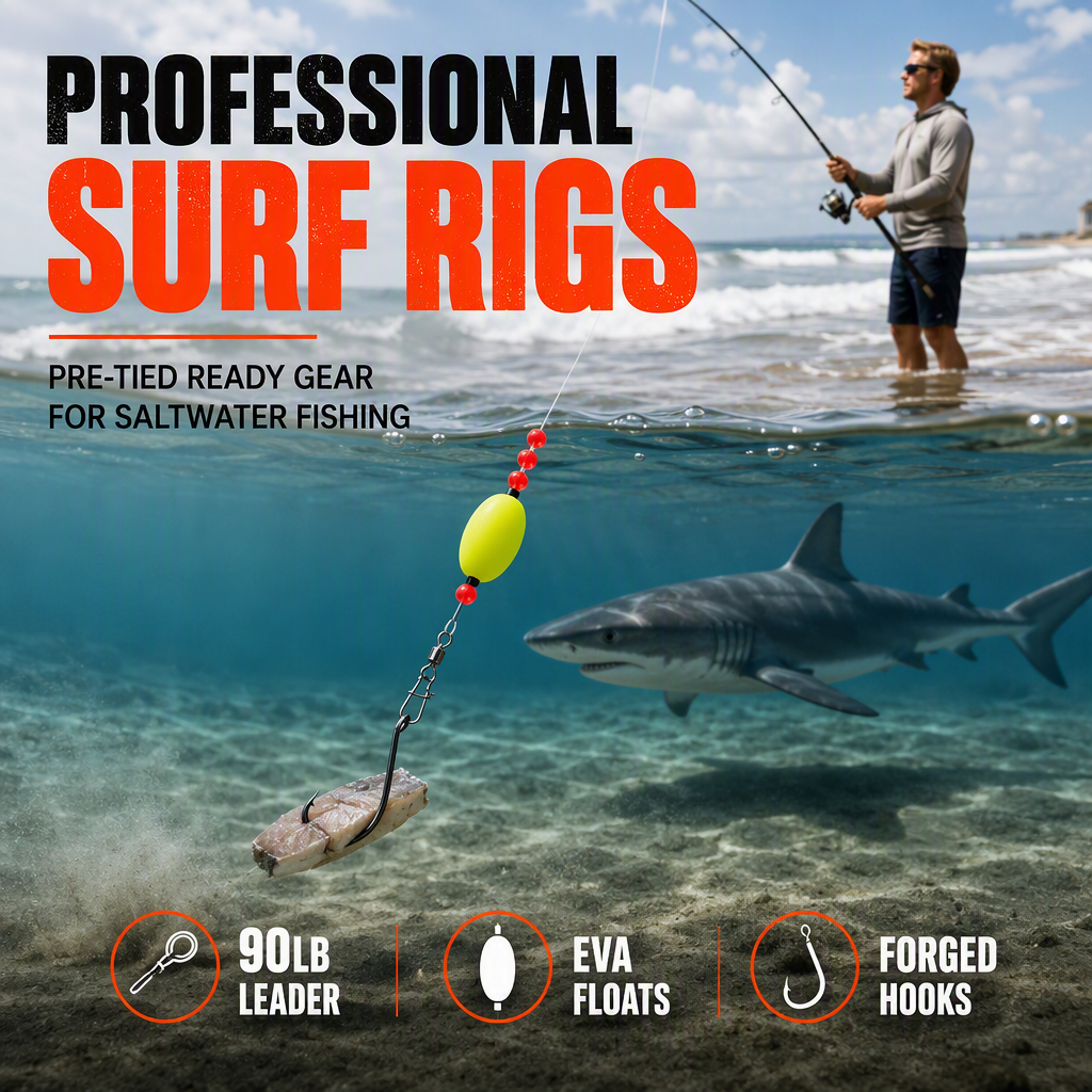 ⏰ Pre-Tied Surf Fishing Rigs: High-Buoyancy Floats, Forged Circle Hooks, 90lb Leader, Ready to Use