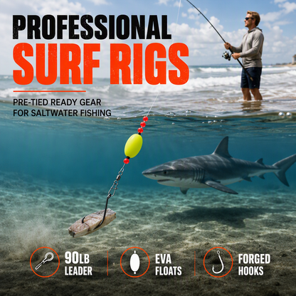 ⏰ Pre-Tied Surf Fishing Rigs: High-Buoyancy Floats, Forged Circle Hooks, 90lb Leader, Ready to Use
