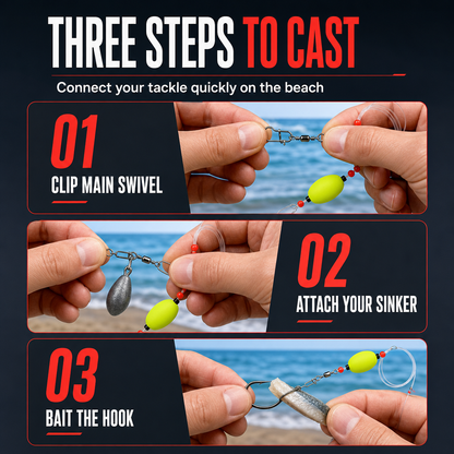 ⏰ Pre-Tied Surf Fishing Rigs: High-Buoyancy Floats, Forged Circle Hooks, 90lb Leader, Ready to Use