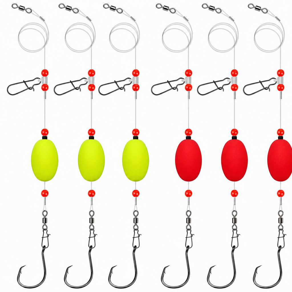 ⏰ Pre-Tied Surf Fishing Rigs: High-Buoyancy Floats, Forged Circle Hooks, 90lb Leader, Ready to Use