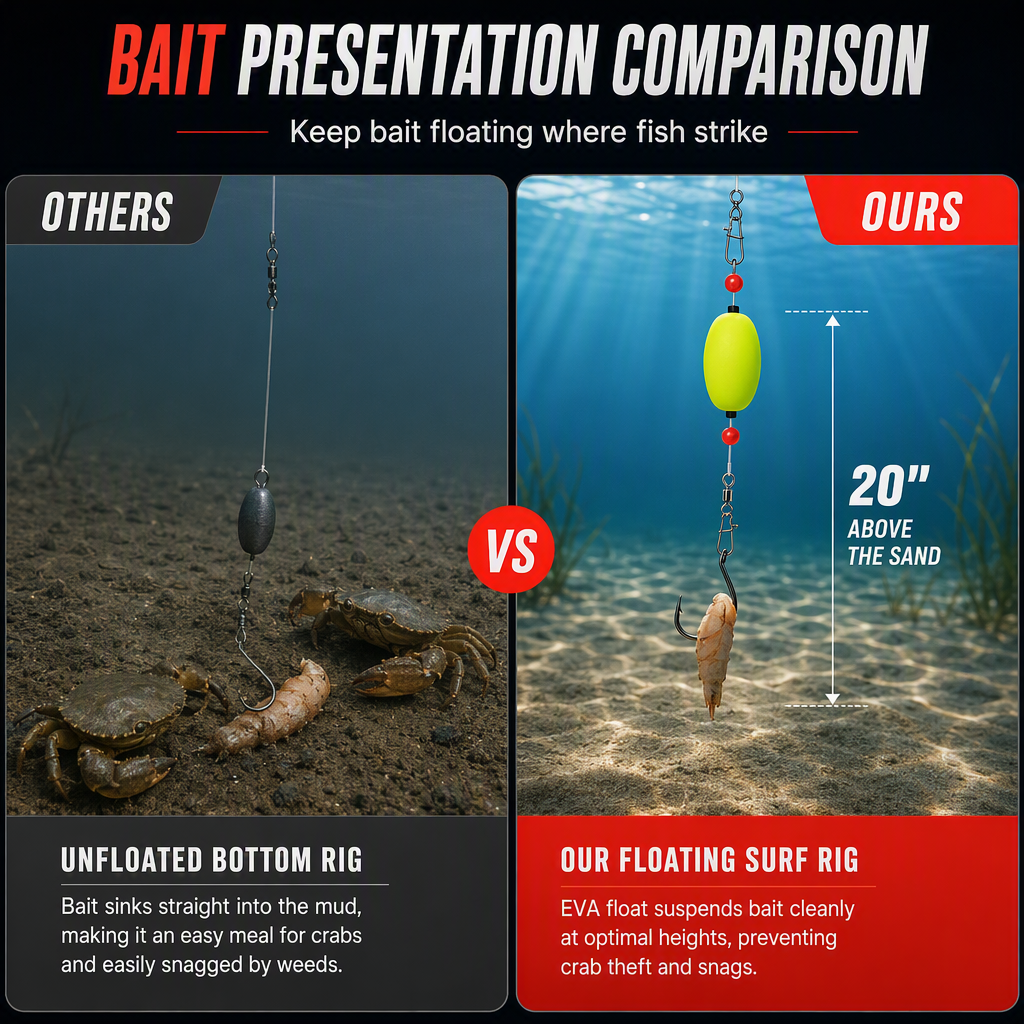 ⏰ Pre-Tied Surf Fishing Rigs: High-Buoyancy Floats, Forged Circle Hooks, 90lb Leader, Ready to Use