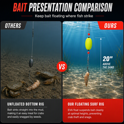 ⏰ Pre-Tied Surf Fishing Rigs: High-Buoyancy Floats, Forged Circle Hooks, 90lb Leader, Ready to Use