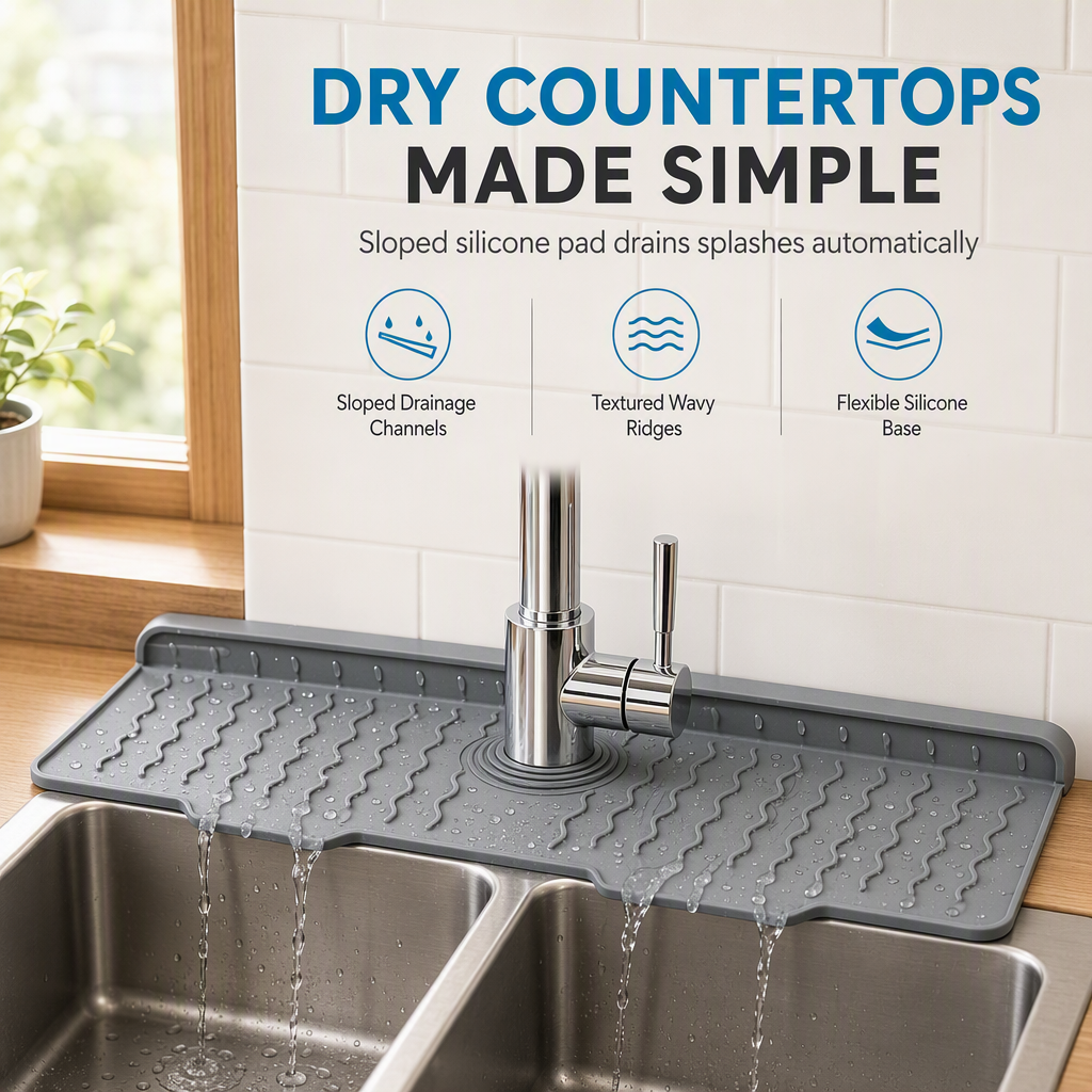 Cuttable Food Grade Silicone Faucet Splash Guard Mat Thickened Sloped Kitchen Sink Draining Pad with Pattern