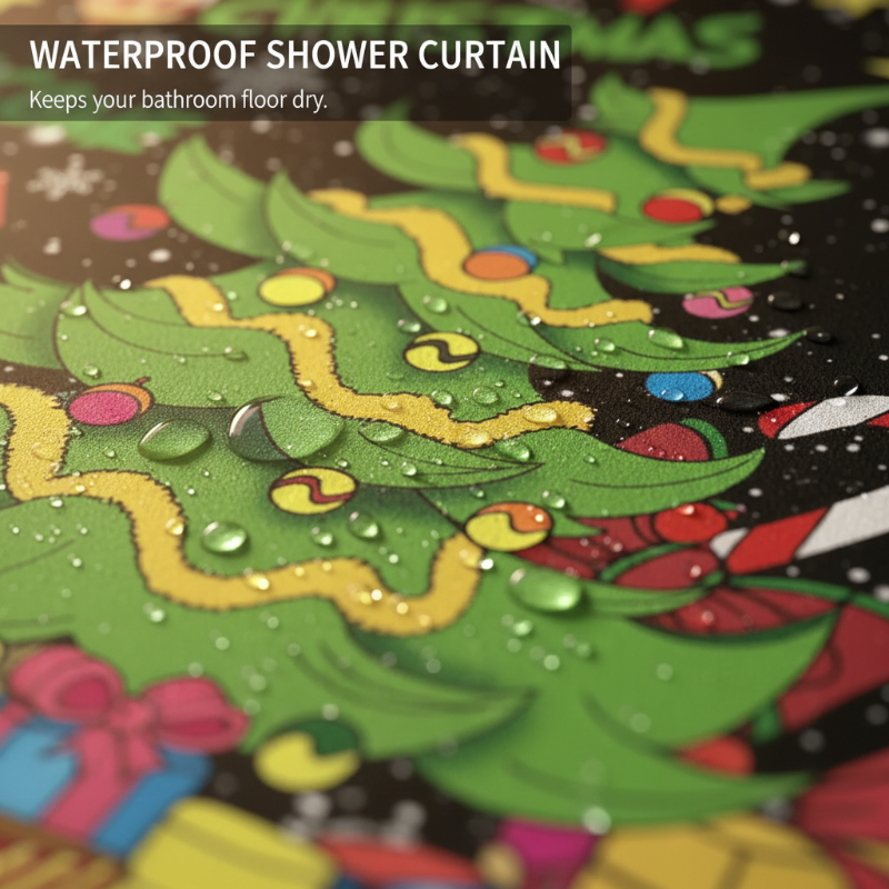 4PCS Waterproof Christmas Shower Curtain Set