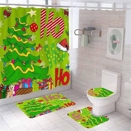 4PCS Waterproof Christmas Shower Curtain Set
