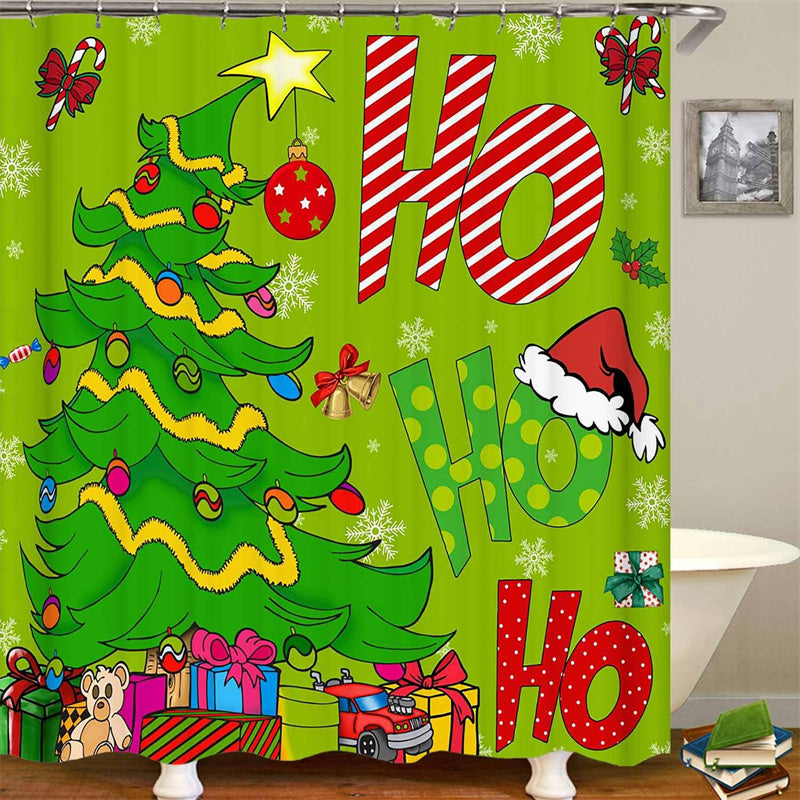 4PCS Waterproof Christmas Shower Curtain Set