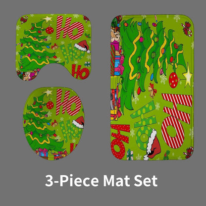 4PCS Waterproof Christmas Shower Curtain Set