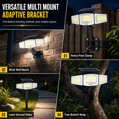 Zonne-energie lamp met 3 lampkoppen en bewegingssenso