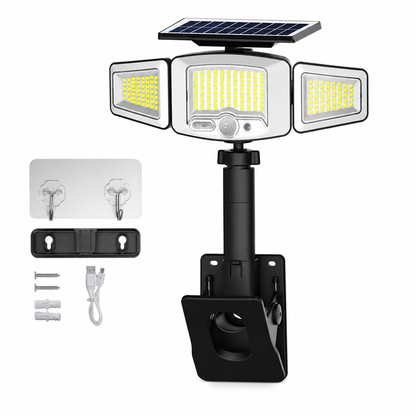 Zonne-energie lamp met 3 lampkoppen en bewegingssenso