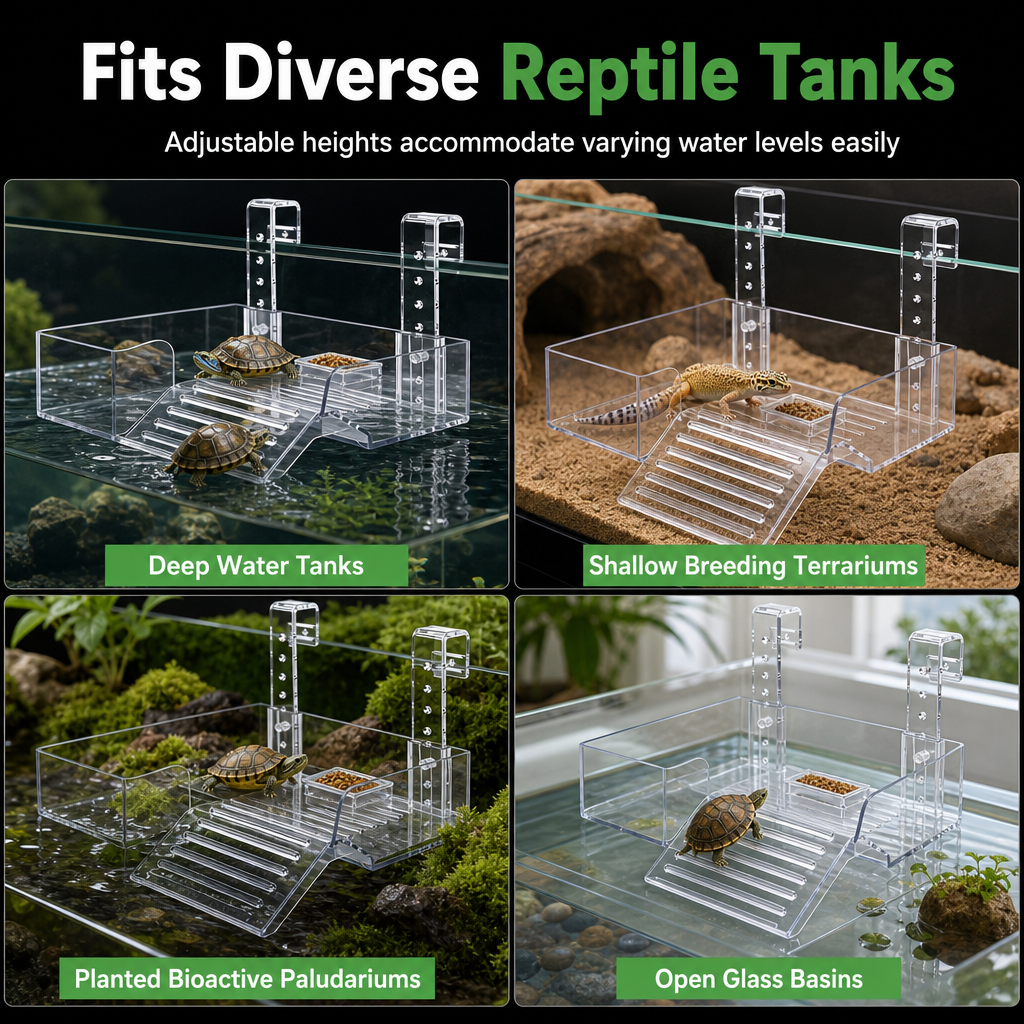 Adjustable Hanging Acrylic Turtle Basking Platform for High Water Level Tanks