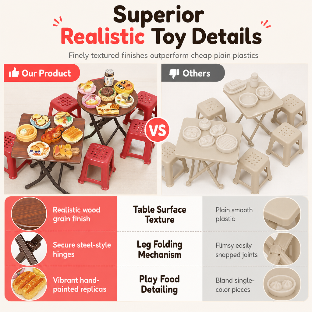 🏠 50% OFF! ✨ Miniature Folding Table & Chair Toy Set – Retro Wood-Grain Scale Models, Realistic Simulated Play Food & Space-Saving Foldable Design – Perfect Dollhouse Pretend Play for Kids 🍽️