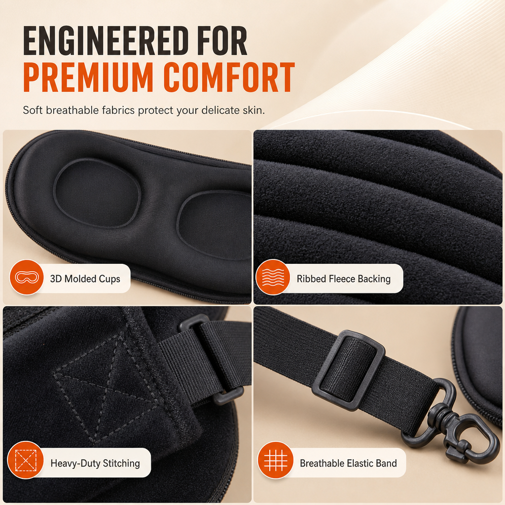 Integrated Memory Foam Travel Pillow and 3D Blackout Sleep Eye Mask Set for Travel Neck Support
