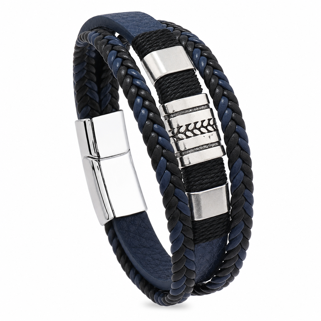 Men's Retro Leather with Square Wheat Pattern Alloy Magnetic Clasp