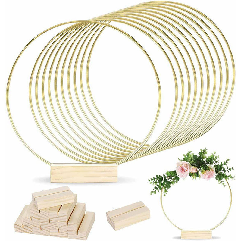 🎁🎄Christmas Sale 50% OFF!💞50K+ SOLD!⏳✨Gold Metal Floral Hoop Centerpiece with Wooden Stand