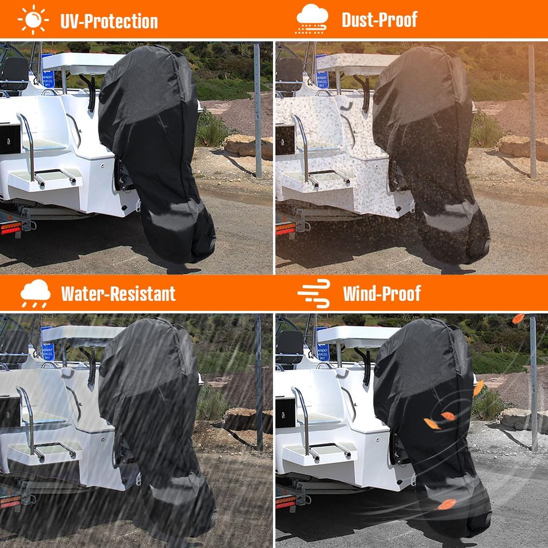 🚤 420D Oxford Outboard Motor Cover – Full Protection from Rain, Snow and UV Damage with a Tool-Free Fit 🛡️