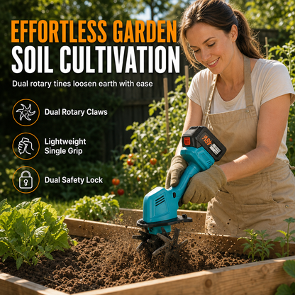 📢📢40% OFF !! ⏰Cordless Mini Tiller Cultivator – 21V Battery Power, Loosen Soil & Weed Your Garden Without the Cable 🏡
