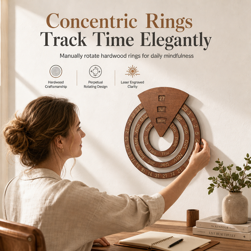 📢📢40% OFF !! ⏰Circular Wooden Rotating Perpetual Calendar Wall Hanging Decoration