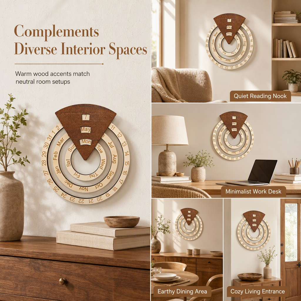 📢📢40% OFF !! ⏰Circular Wooden Rotating Perpetual Calendar Wall Hanging Decoration