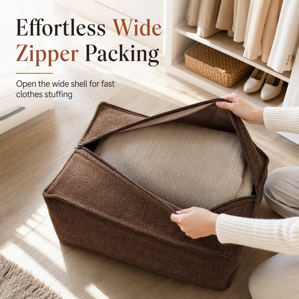 📢📢40% OFF !! ⏰Storage Stool Cover: Fill with Clothes, 100kg Support, Wide Zipper, Washable, 45x45x23cm