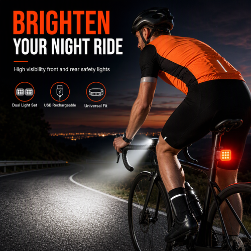 📢📢50% OFF !! ⏰ Bright Bicycle Light Front Headlight and Rear Taillight for Mountain Bike Night Riding Safety Warning Cycling Accessories