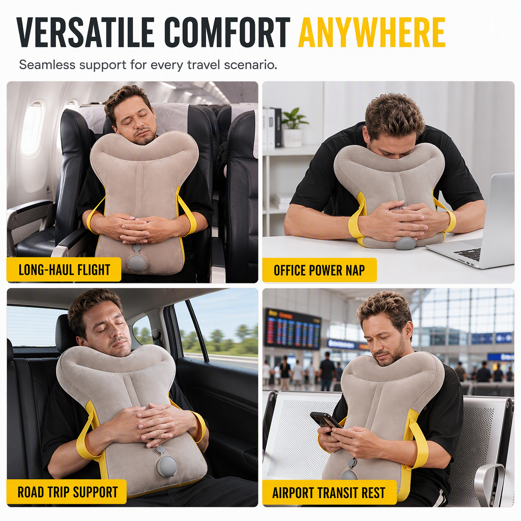 📢📢40% OFF !! ⏰Portable Inflatable Travel Pillow Foldable Upright Face Down Sleeping Pillow for Airplane Car Camping and Office Naps