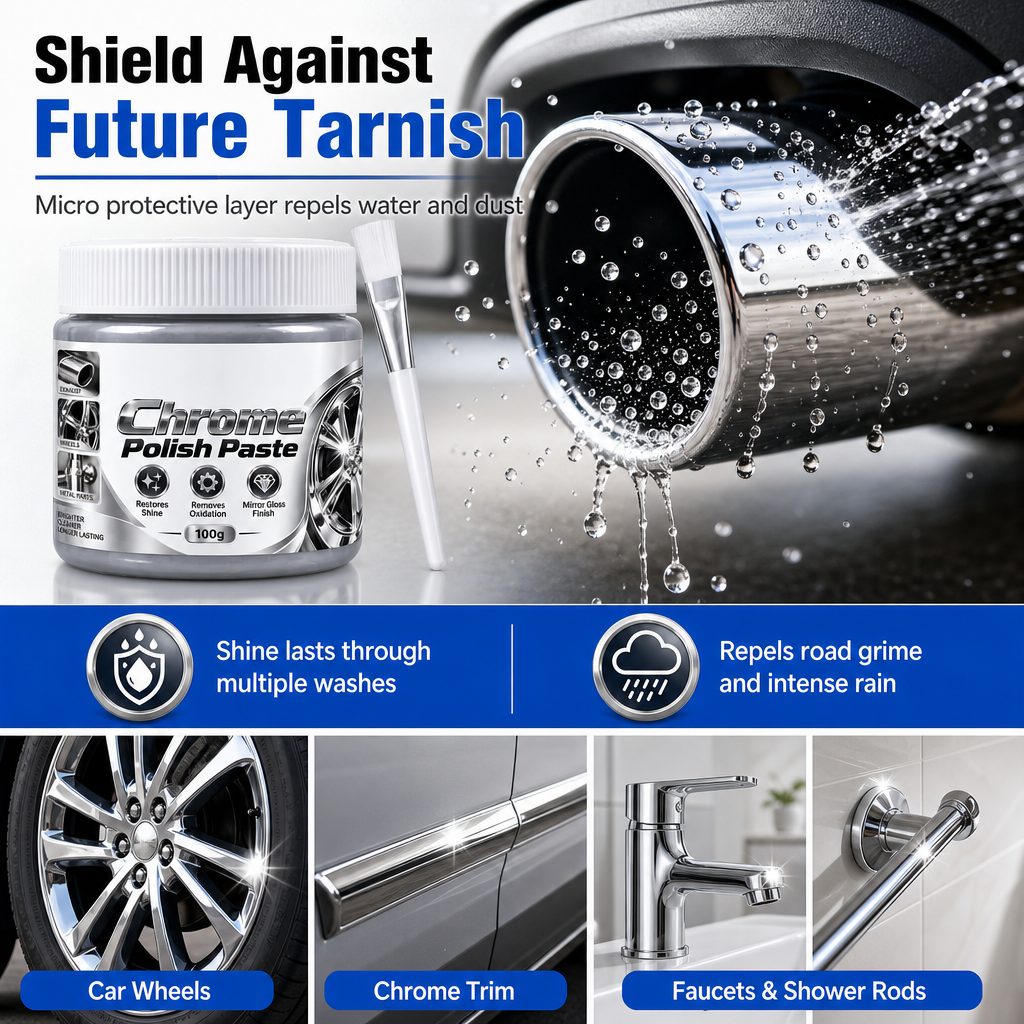 Metal Chrome Polish & Restorer Paste with Brush