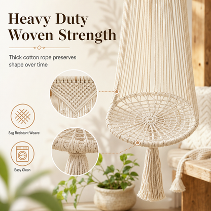 🐱50% OFF NOW! Handwoven Bohemian Hanging Cat Hammock – Macrame Cotton Rope Cat Swing Bed with Tassels, Elevated Indoor Cat Perch for Kittens & Cats