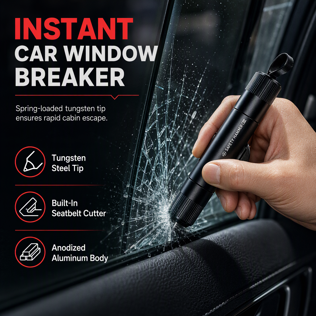 Compact Car Window Breaker and Seatbelt Cutter – product image