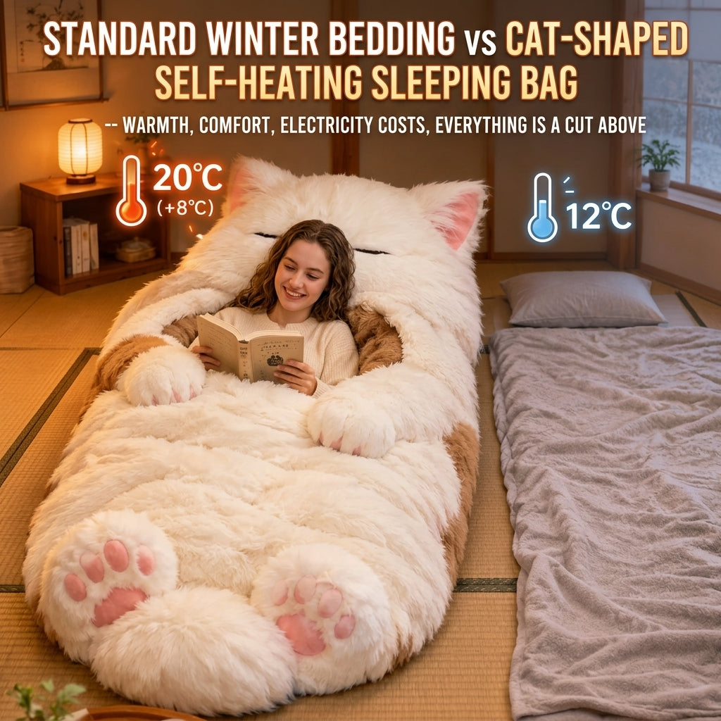 🐱Warm Plush Cat-Themed Sleeping Bag for Adults｜Thick Winter Wearable Sleep Bag!