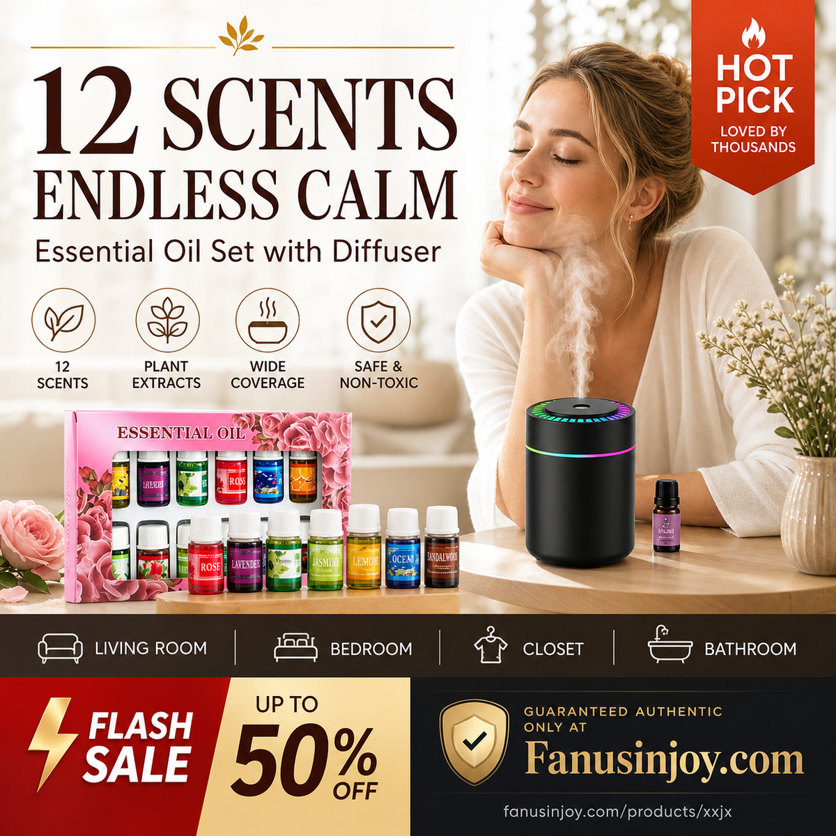 🔥50% Off！🎁🌺The fresh scent lifts your mood！🌷12-Pack Water Soluble Essential Oils Set